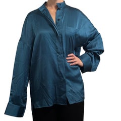 Haider Ackermann Teal Silk Charmeuse Oversized Shirt FR 34 Nehri Collar Buttons