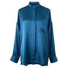 Haider Ackermann Teal Silk Charmeuse Oversized Shirt FR 34 Nehri Collar Buttons