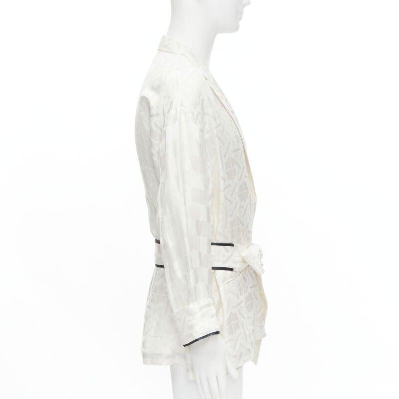 HAIDER ACKERMANN white geometric jacquard linen silk belted robe shirt FR36 XS In Good Condition For Sale In Hong Kong, NT
