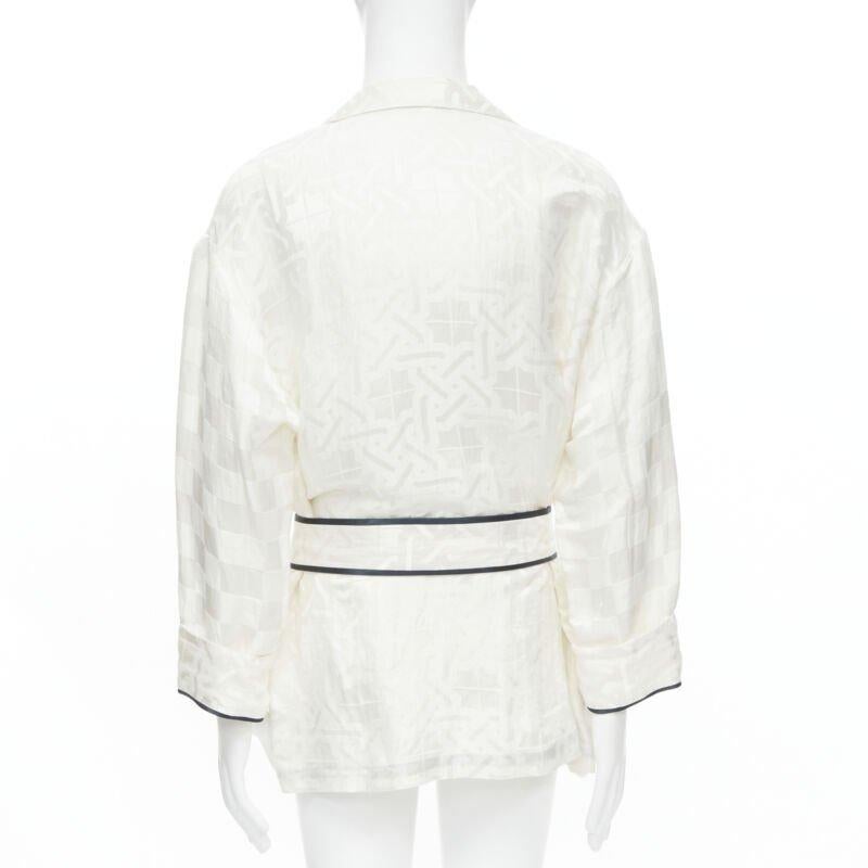 Women's HAIDER ACKERMANN white geometric jacquard linen silk belted robe shirt FR36 XS For Sale