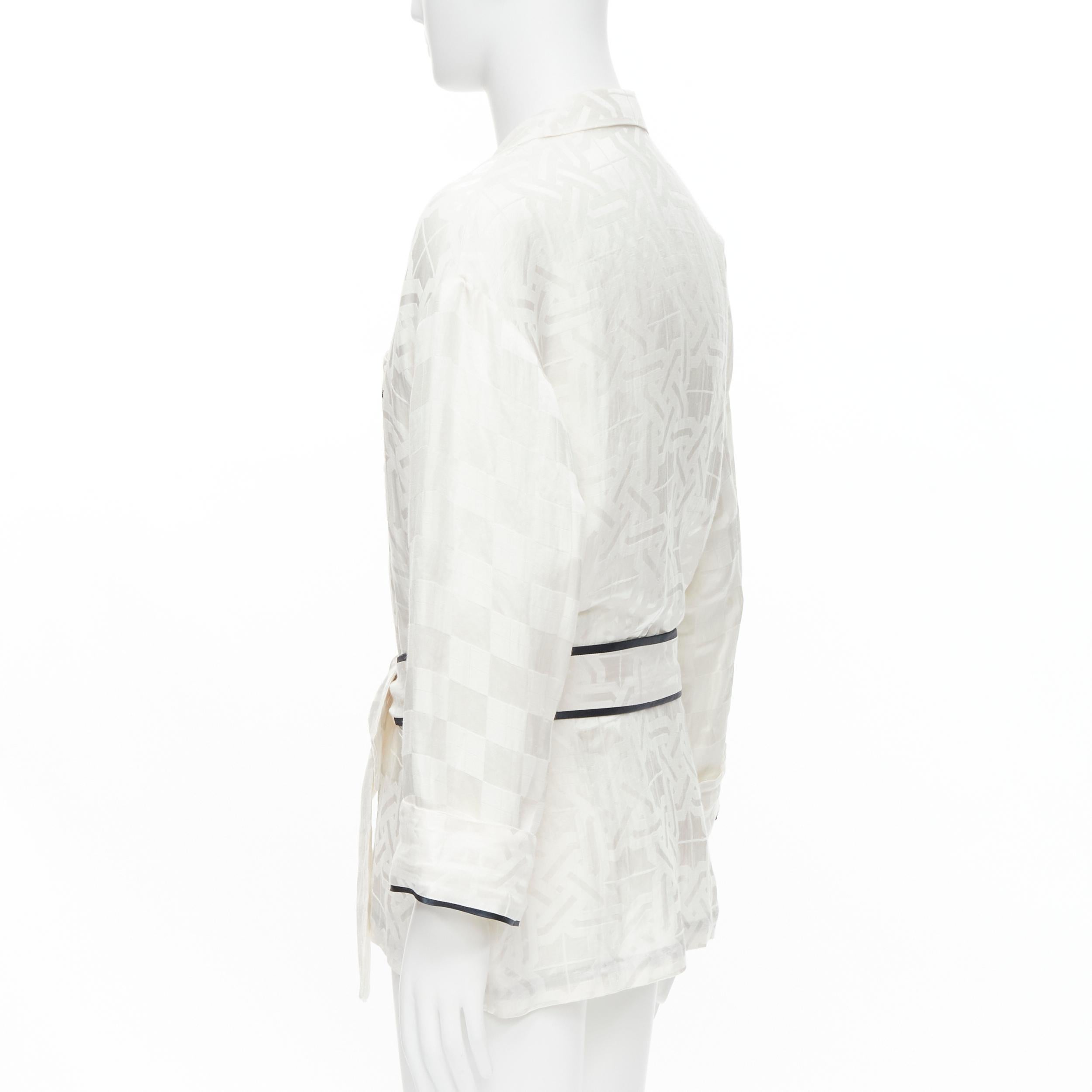 HAIDER ACKERMANN white geometric jacquard linen silk belted robe shirt FR36 XS For Sale 1
