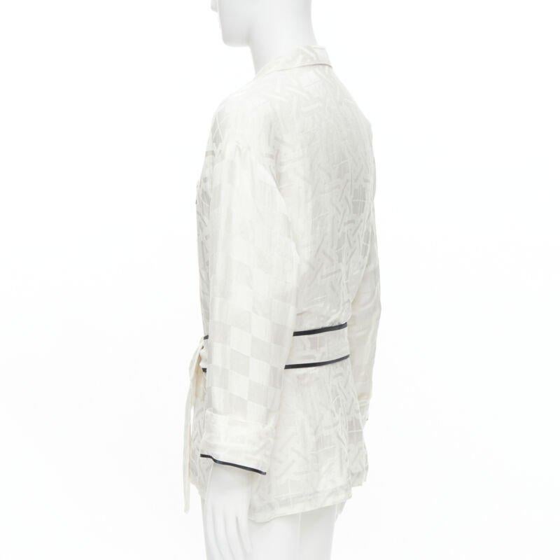 HAIDER ACKERMANN white geometric jacquard linen silk belted robe shirt FR36 XS For Sale 1