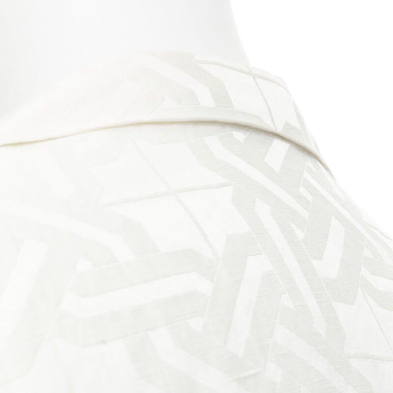 HAIDER ACKERMANN white geometric jacquard linen silk belted robe shirt FR36 XS For Sale 2