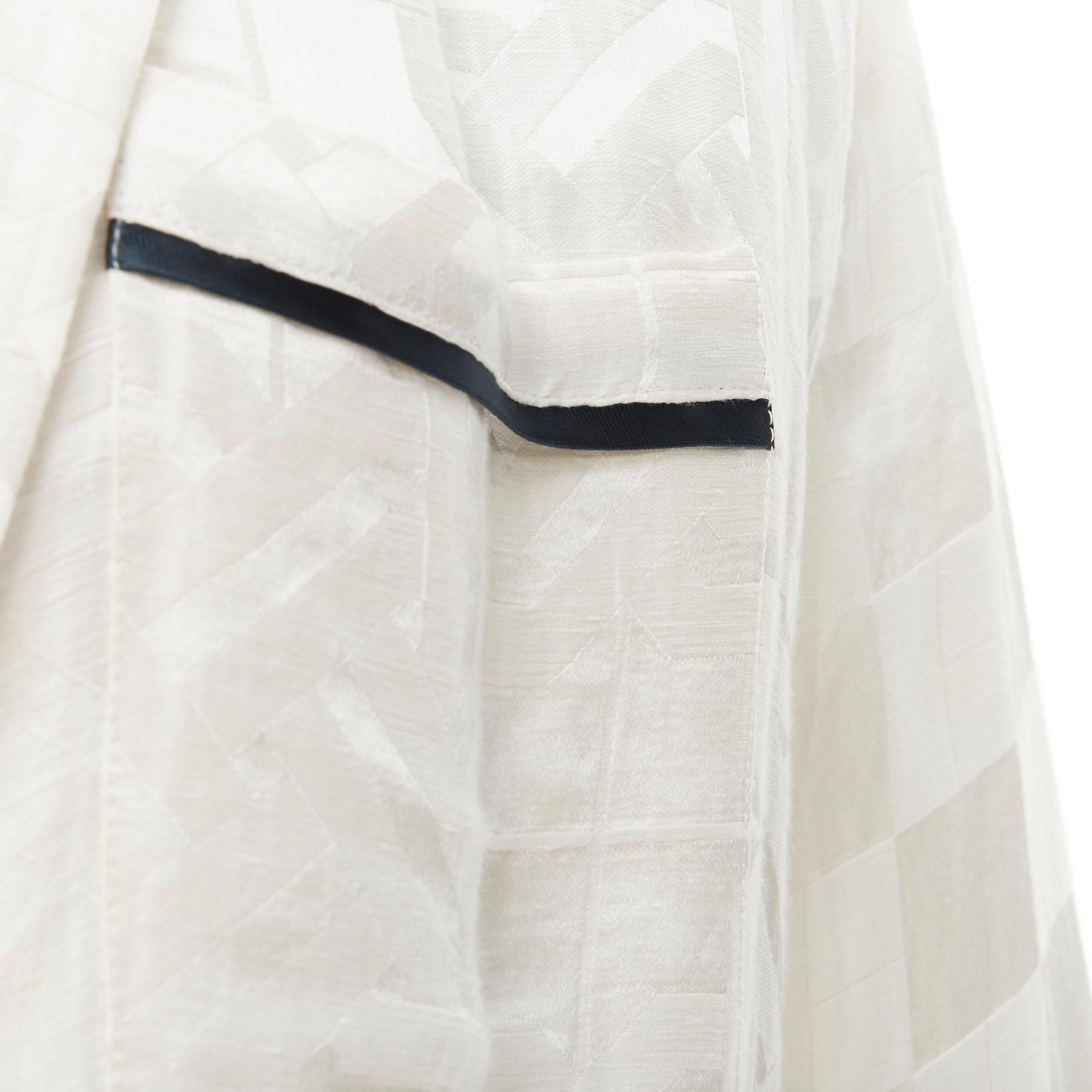HAIDER ACKERMANN white geometric jacquard linen silk belted robe shirt FR36 XS For Sale 3