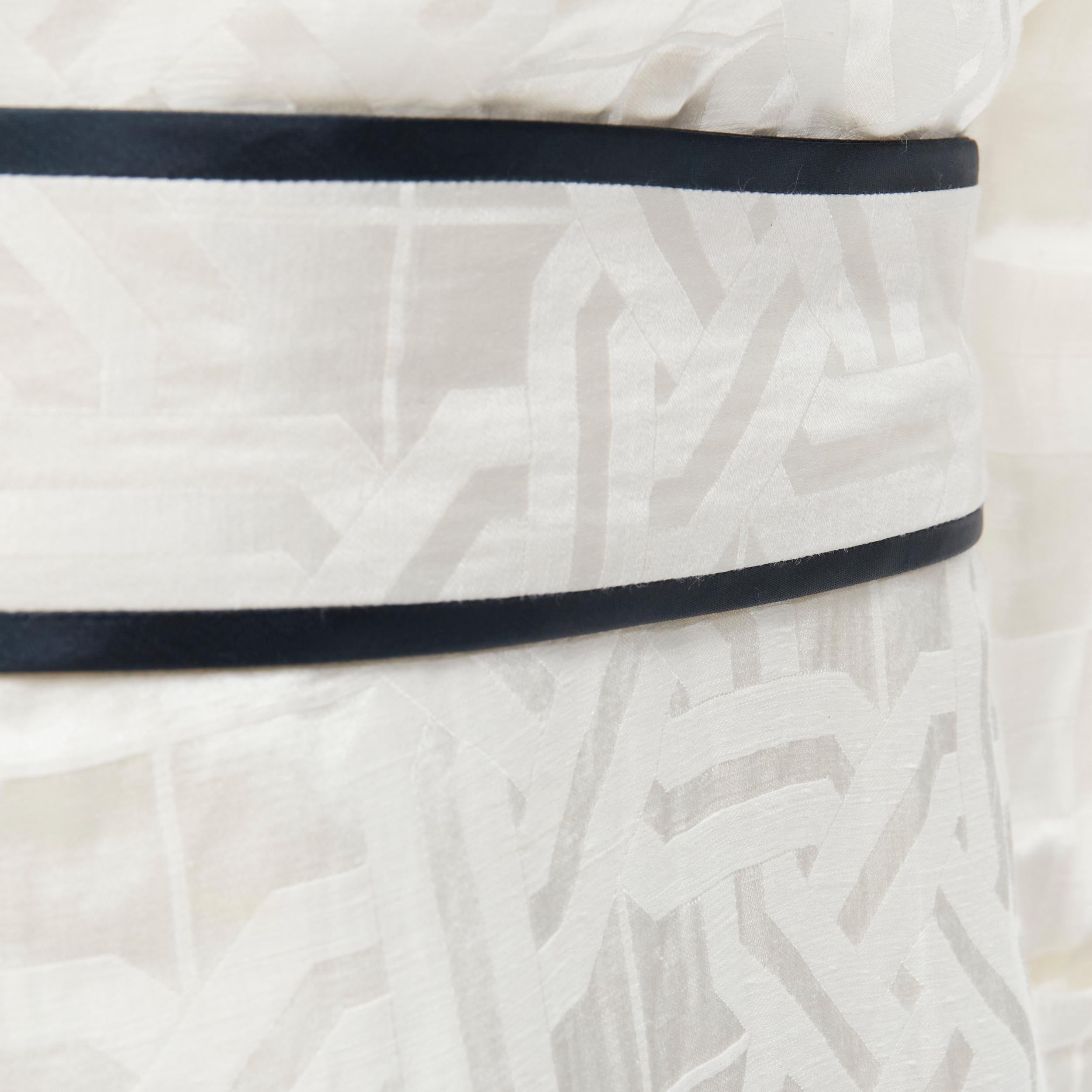 HAIDER ACKERMANN white geometric jacquard linen silk belted robe shirt FR36 XS For Sale 4