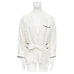 HAIDER ACKERMANN - Chemise blanche à ceinture en jacquard de lin et soie avec motif géométrique FR36 XS