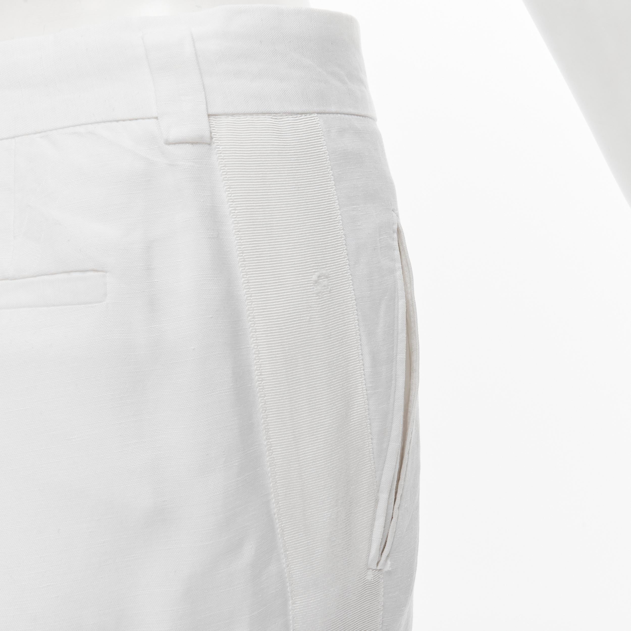 HAIDER ACKERMANN white grosgrain linen drop crotch cropped trousers FR38 S For Sale 4