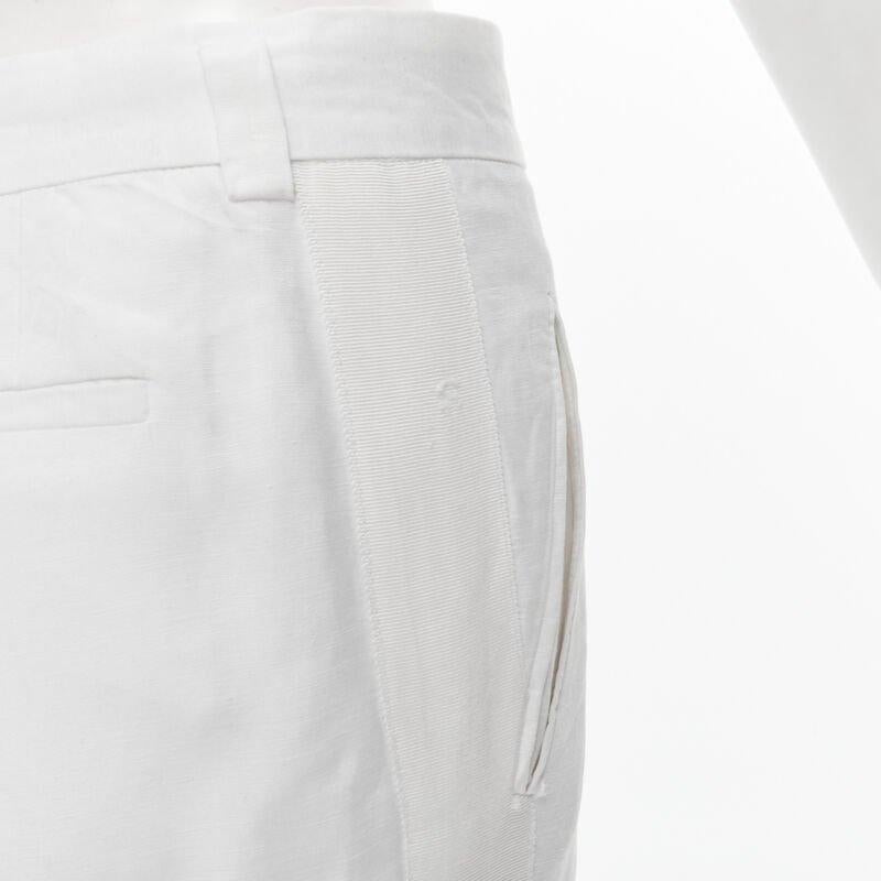 HAIDER ACKERMANN white grosgrain linen drop crotch cropped trousers FR38 S For Sale 5