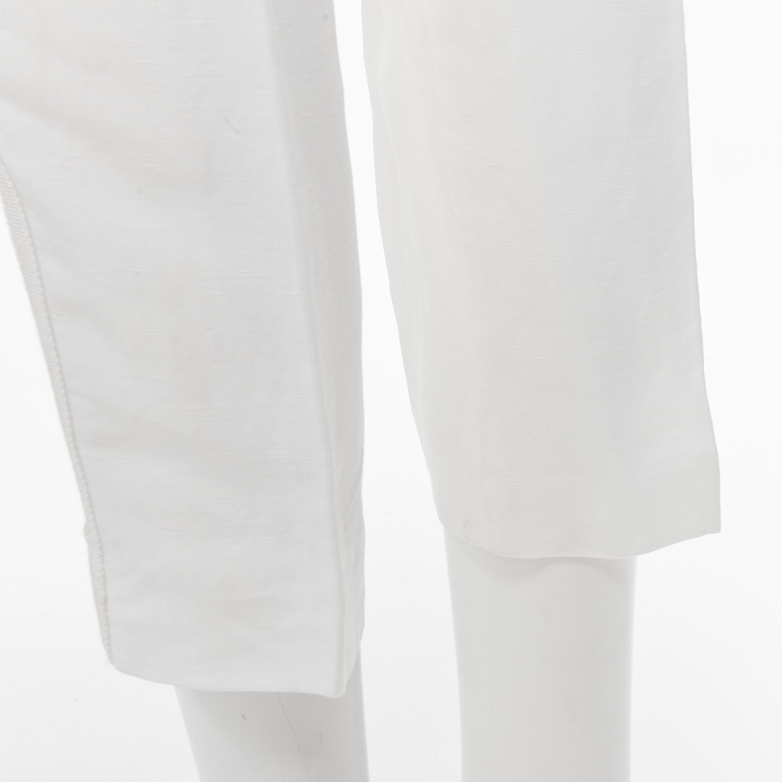 HAIDER ACKERMANN white grosgrain linen drop crotch cropped trousers FR38 S For Sale 5