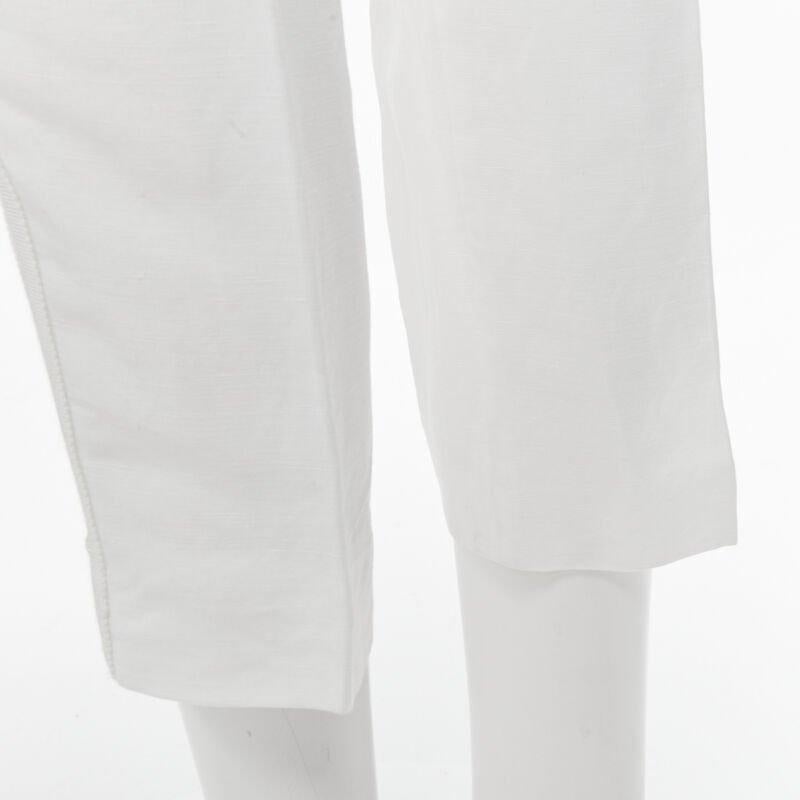 HAIDER ACKERMANN white grosgrain linen drop crotch cropped trousers FR38 S For Sale 6