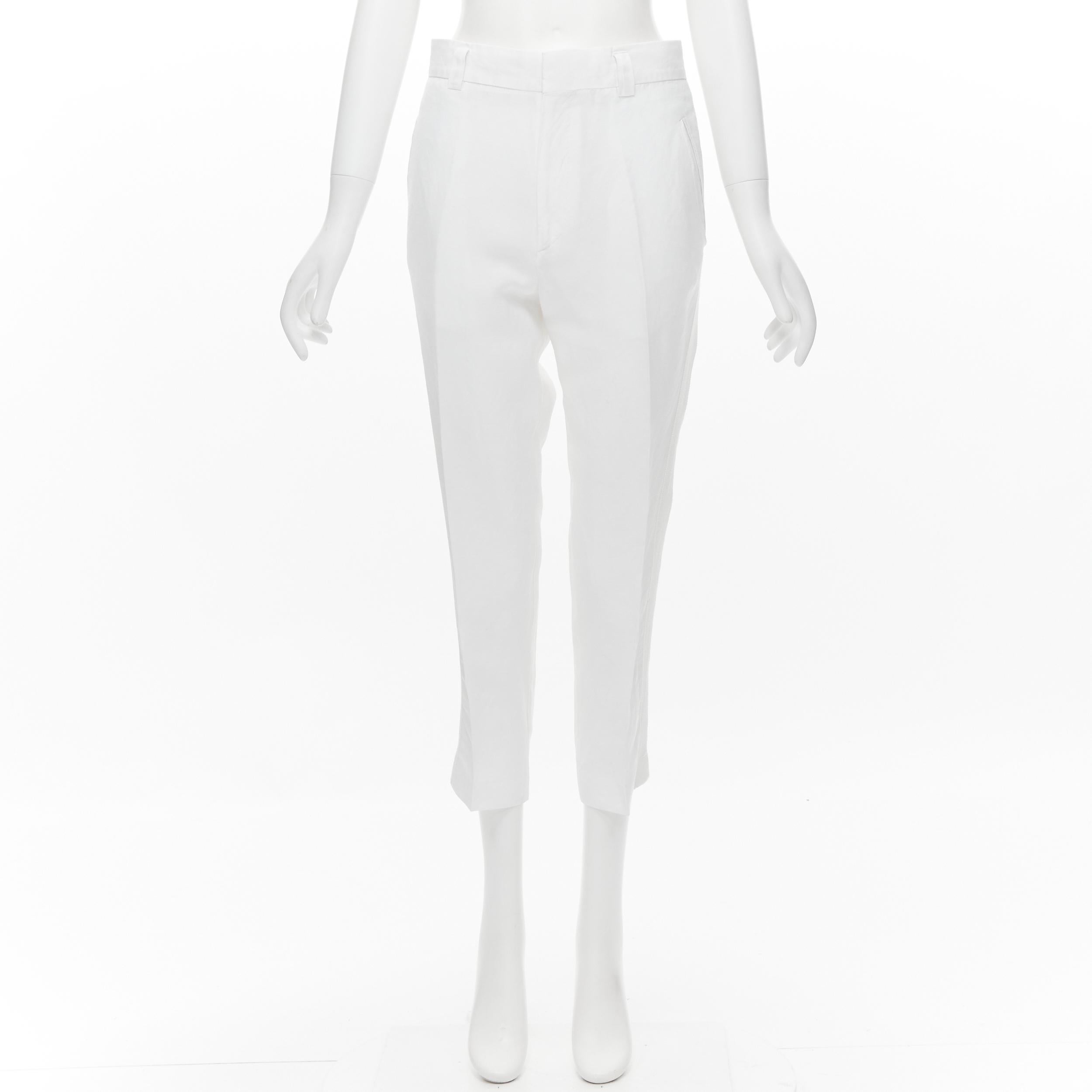 HAIDER ACKERMANN Weiße grosgrain-Leinenhose mit fallender Crotch-Cropped FR38 S (Grau) im Angebot