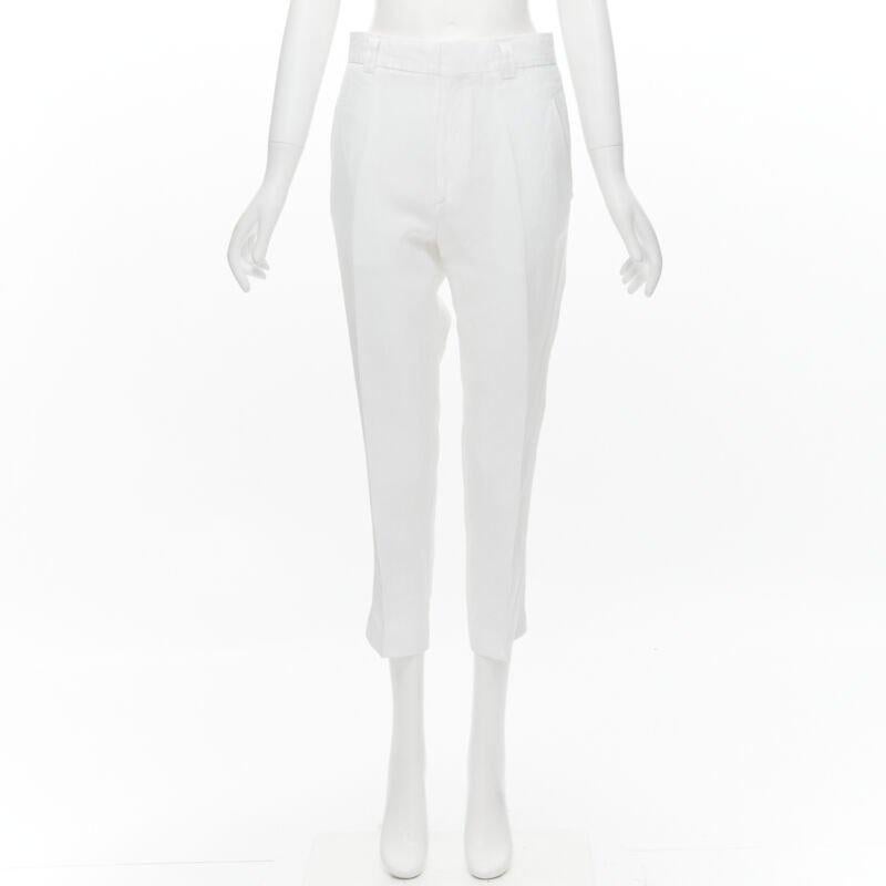 Gray HAIDER ACKERMANN white grosgrain linen drop crotch cropped trousers FR38 S For Sale