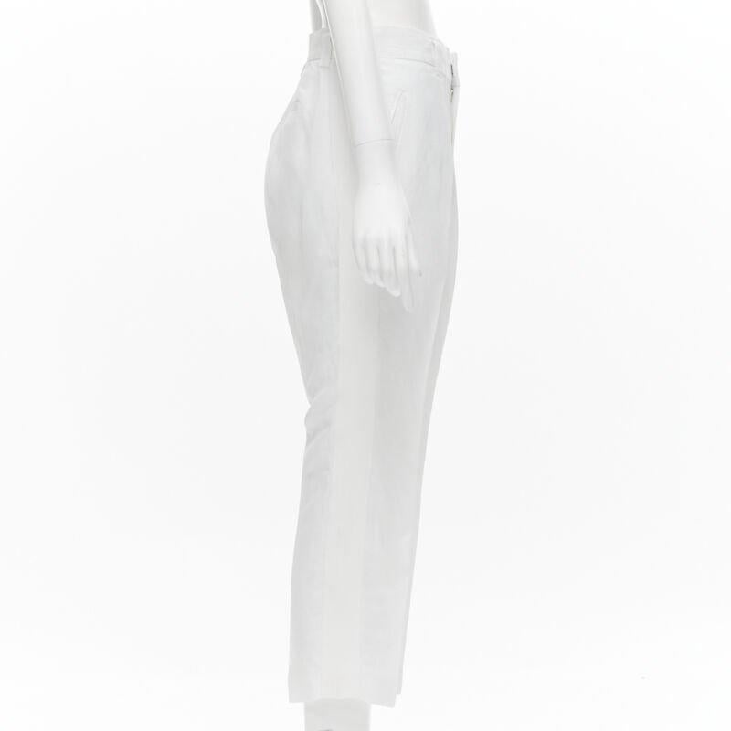 HAIDER ACKERMANN white grosgrain linen drop crotch cropped trousers FR38 S In Good Condition For Sale In Hong Kong, NT