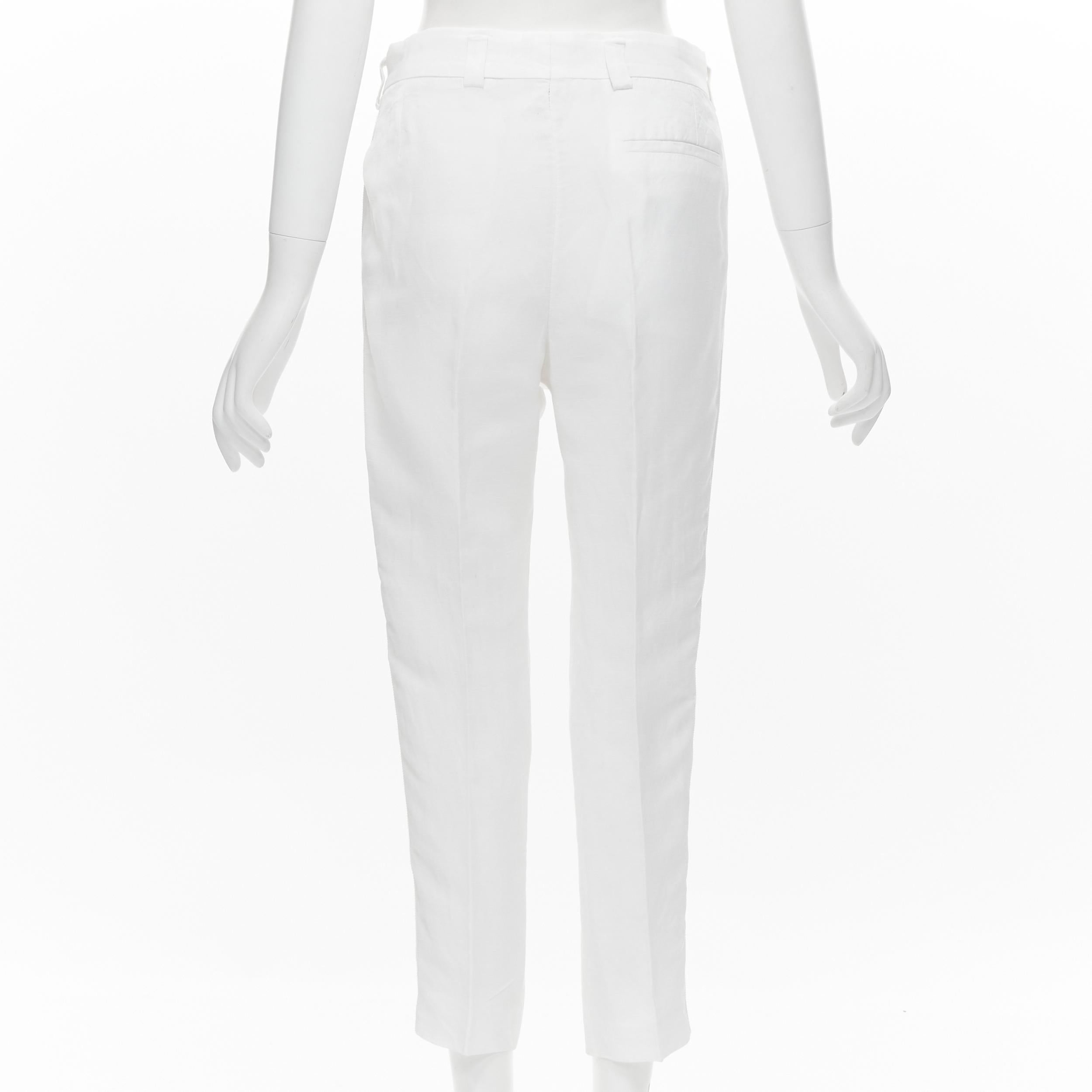 HAIDER ACKERMANN white grosgrain linen drop crotch cropped trousers FR38 S In Good Condition For Sale In Hong Kong, NT