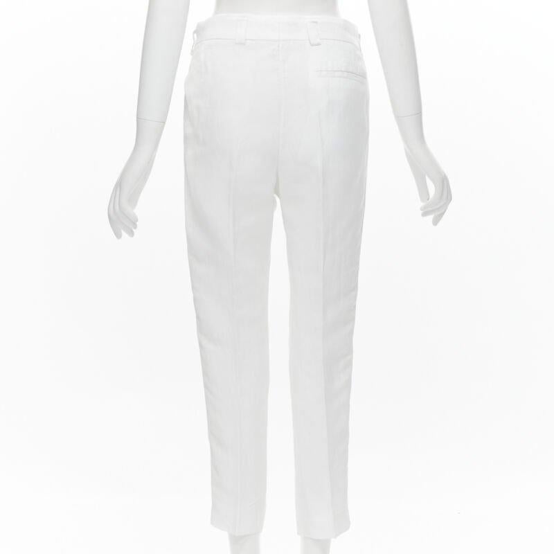 Women's HAIDER ACKERMANN white grosgrain linen drop crotch cropped trousers FR38 S For Sale