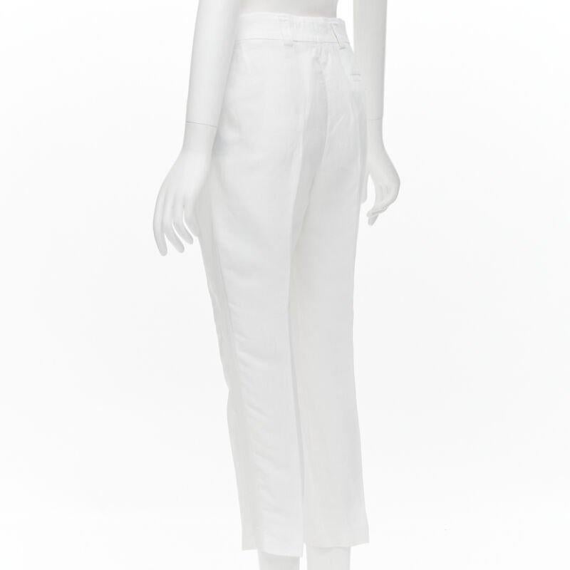 HAIDER ACKERMANN white grosgrain linen drop crotch cropped trousers FR38 S For Sale 1