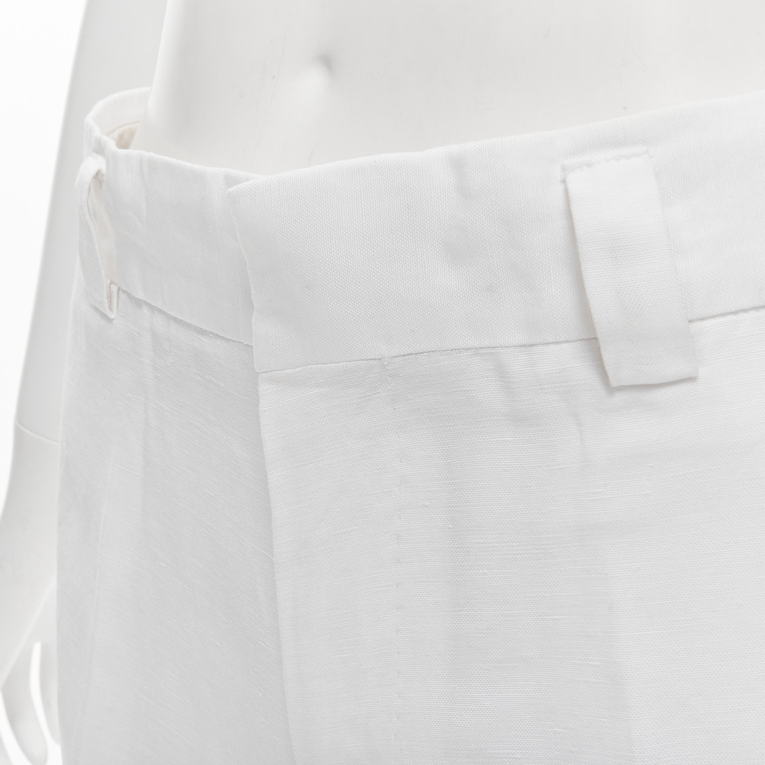 HAIDER ACKERMANN white grosgrain linen drop crotch cropped trousers FR38 S For Sale 1