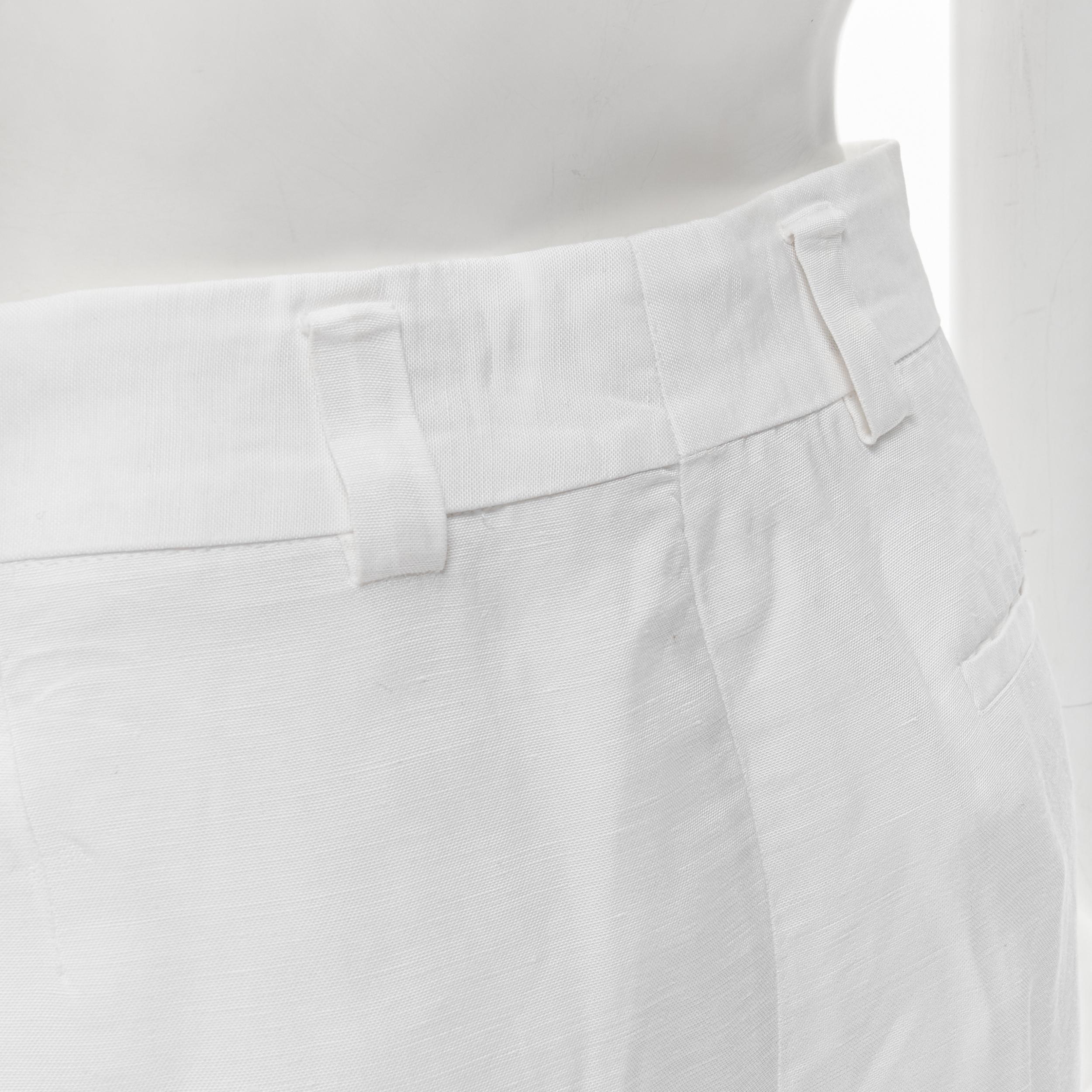 HAIDER ACKERMANN white grosgrain linen drop crotch cropped trousers FR38 S For Sale 2