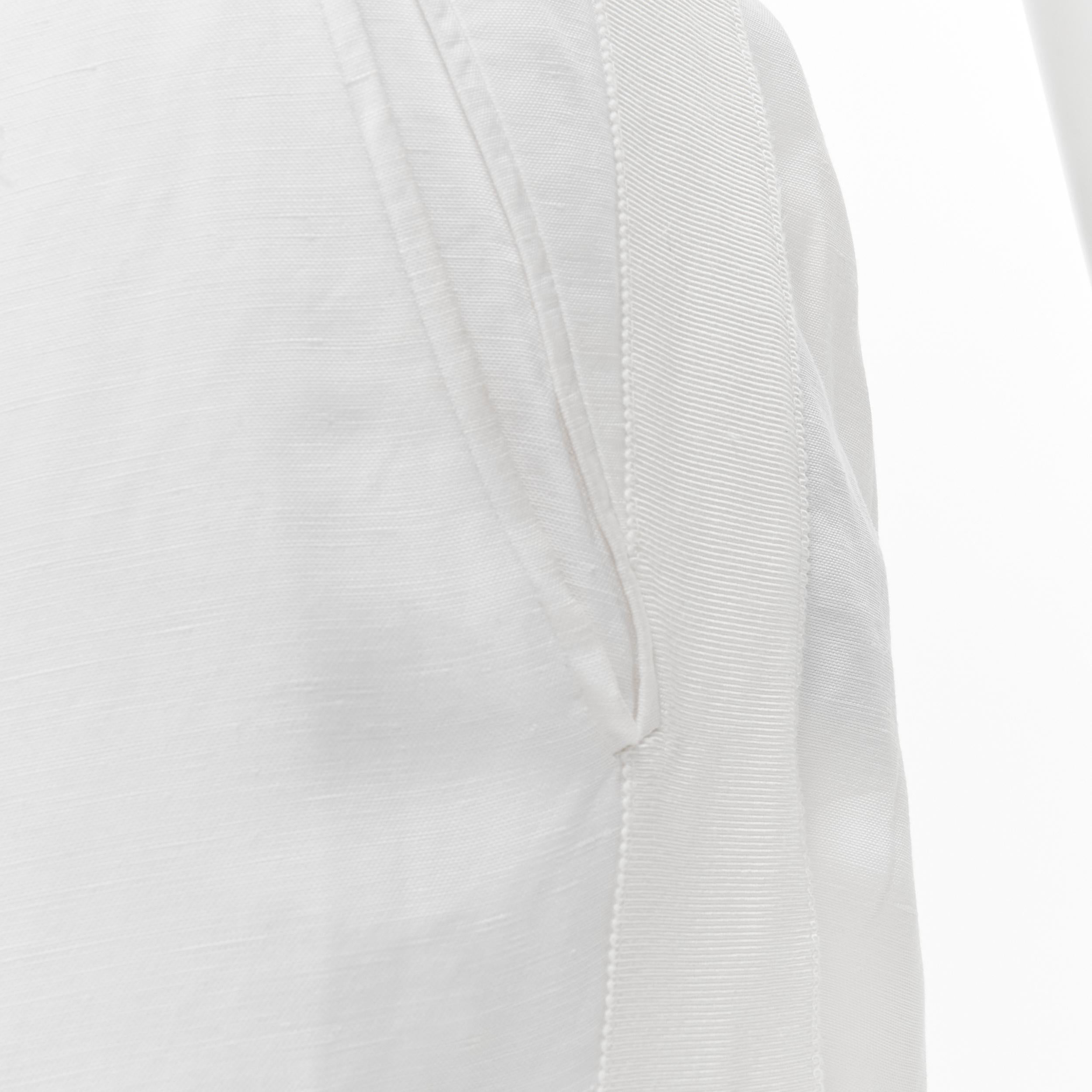 HAIDER ACKERMANN white grosgrain linen drop crotch cropped trousers FR38 S For Sale 3