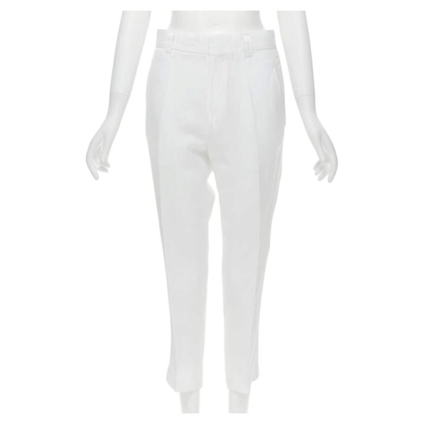 Pre-owned Haider Ackermann White Grosgrain Linen Drop Crotch Cropped Trousers Fr38 S