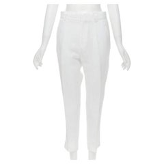 Haider Ackermann pantaloni cropped in lino bianco con cavallo a goccia FR38 S