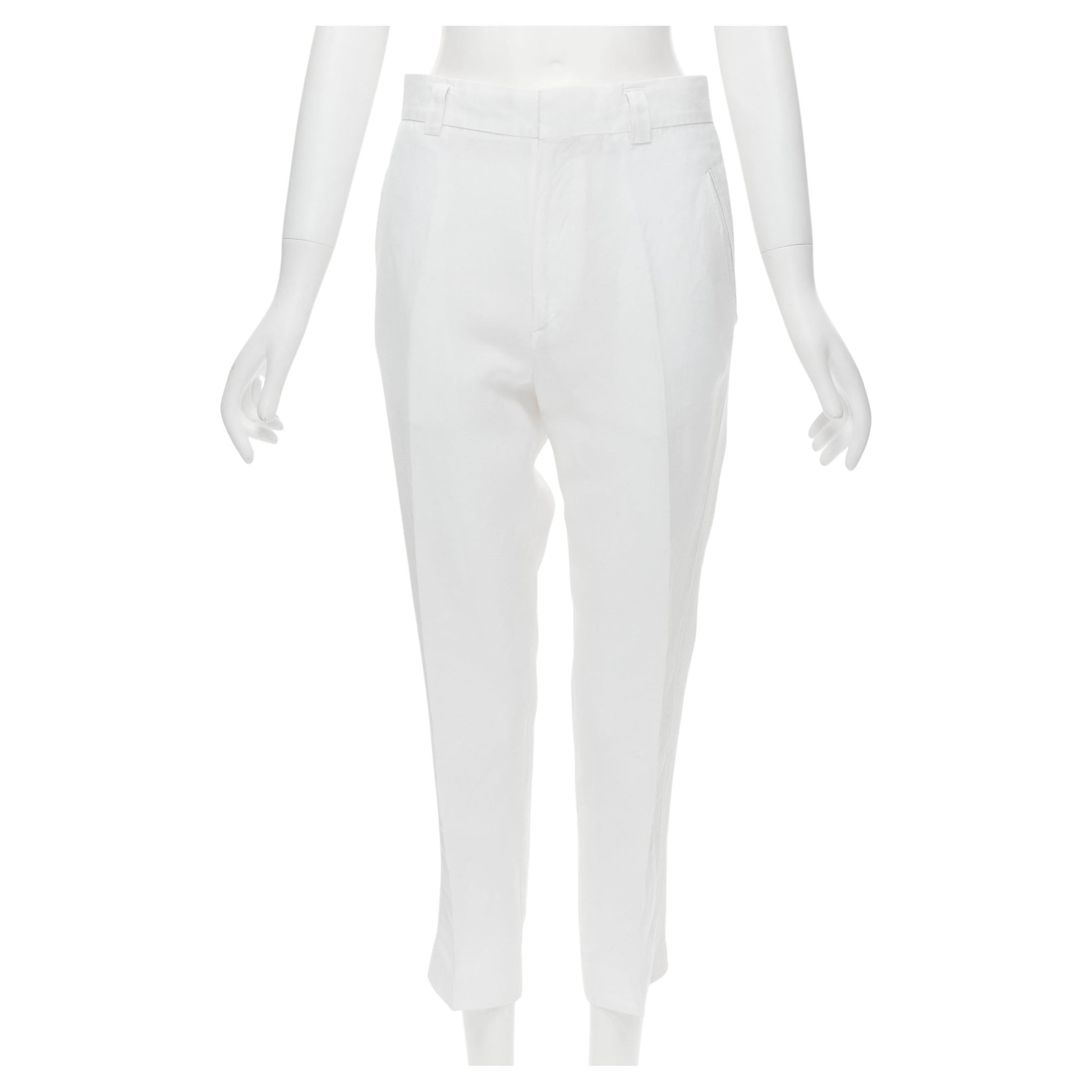 HAIDER ACKERMANN white grosgrain linen drop crotch cropped trousers FR38 S For Sale