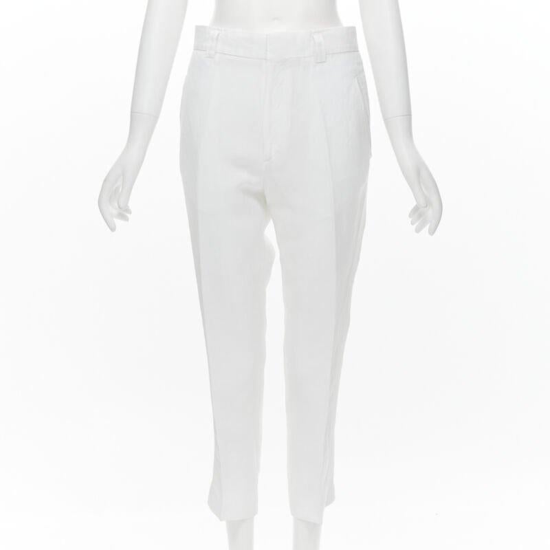 HAIDER ACKERMANN white grosgrain linen drop crotch cropped trousers FR38 S For Sale