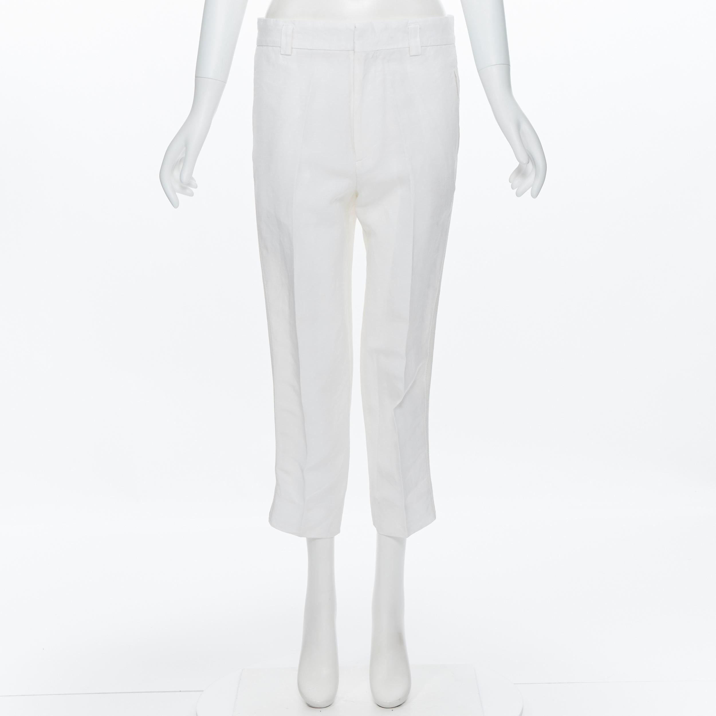 HAIDER ACKERMANN - Pantalon court en lin blanc clair avec bordure en gros-grain FR40 M en vente 6