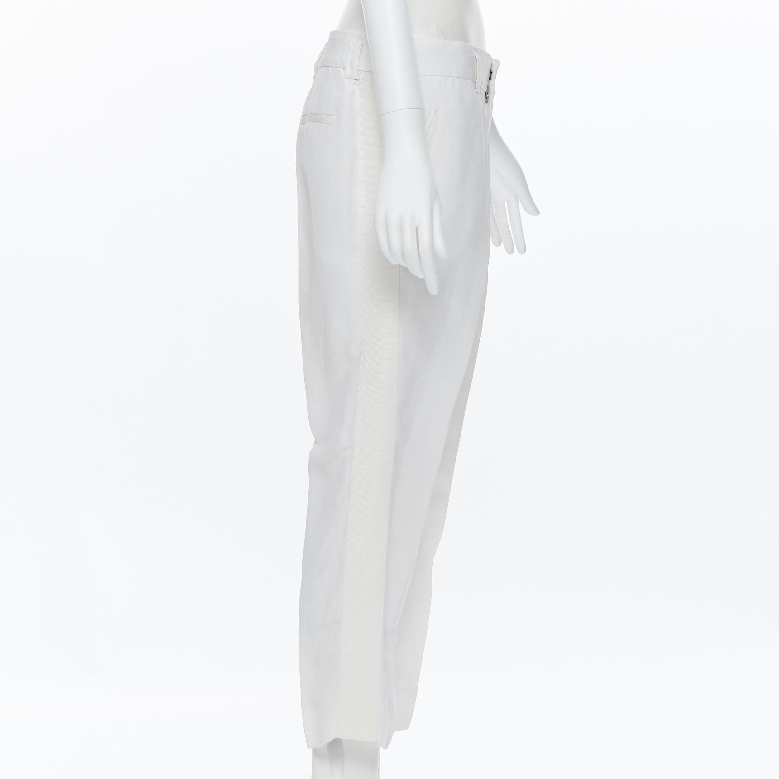 Gray HAIDER ACKERMANN white light linen blend grosgrain trim crop pants FR40 M For Sale
