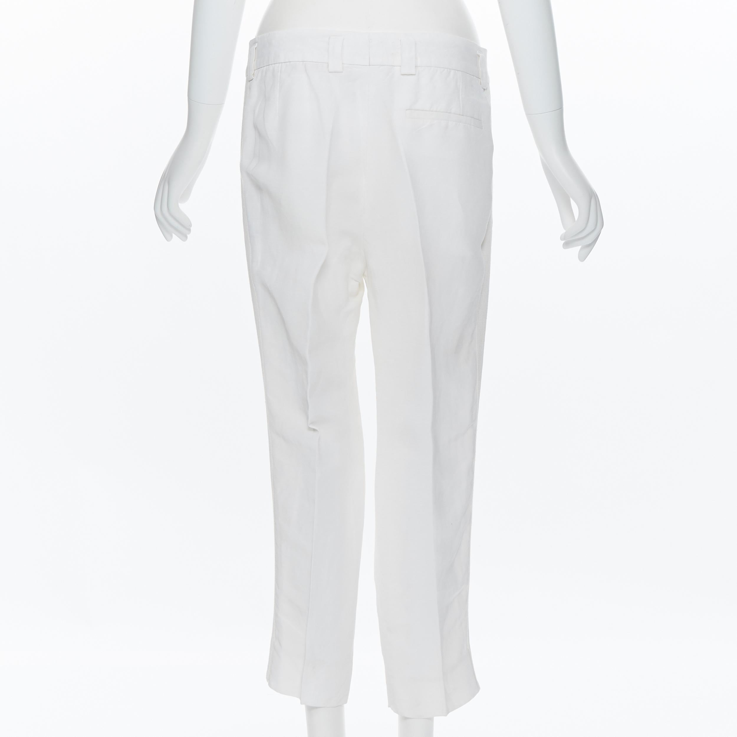 HAIDER ACKERMANN white light linen blend grosgrain trim crop pants FR40 M In Excellent Condition For Sale In Hong Kong, NT
