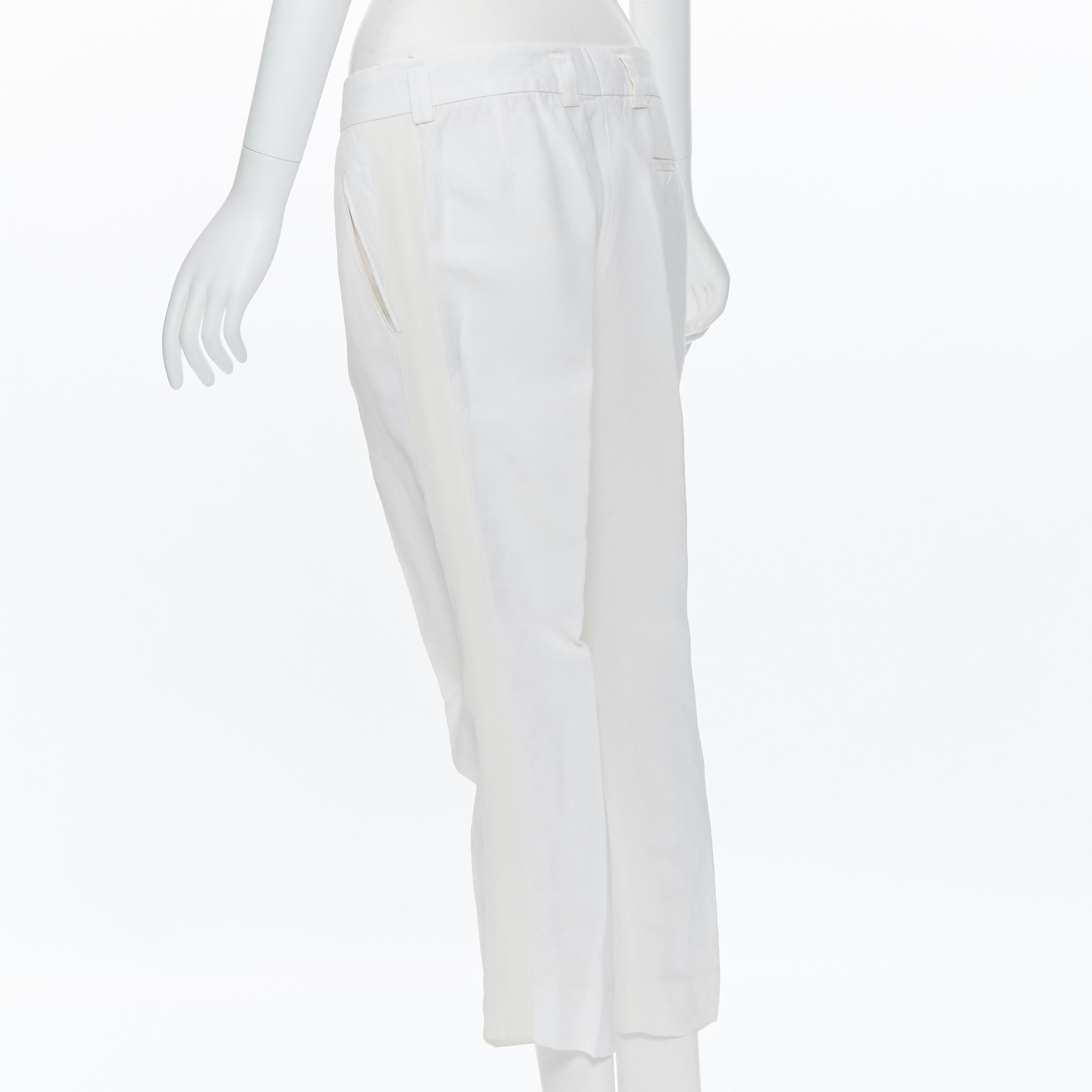 Women's HAIDER ACKERMANN white light linen blend grosgrain trim crop pants FR40 M For Sale