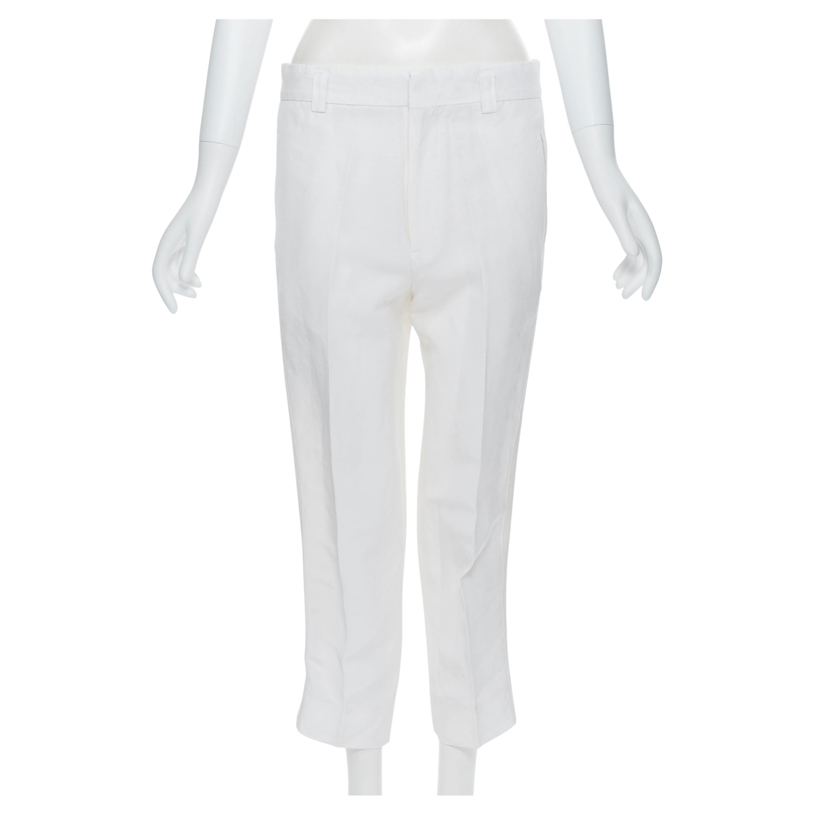 HAIDER ACKERMANN - Pantalon court en lin blanc clair avec bordure en gros-grain FR40 M en vente
