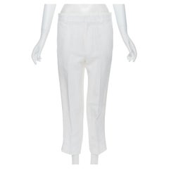 HAIDER ACKERMANN white light linen blend grosgrain trim crop pants FR40 M