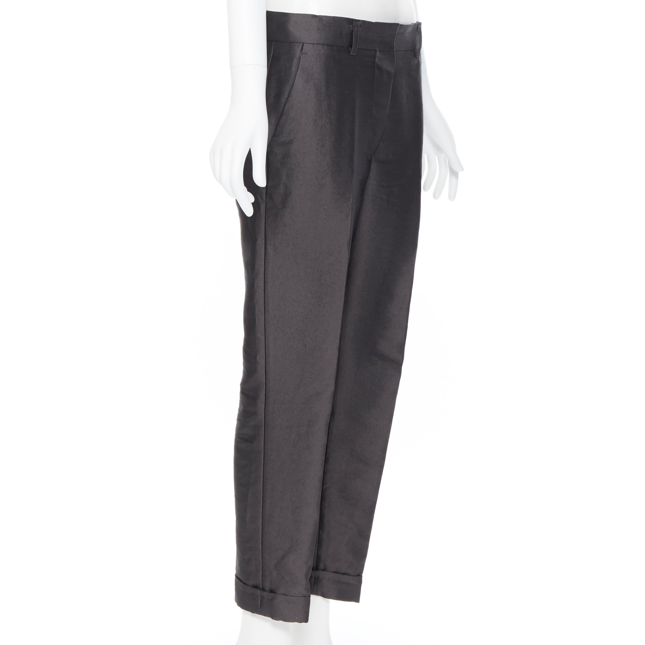 Black HAIDER ACKERMANN wool silk dust grey cuffed hem cropped trousres pants FR36