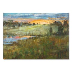 Peinture à l'huile originale impressionniste HaiFan Huang « Scène de coucher de soleil »