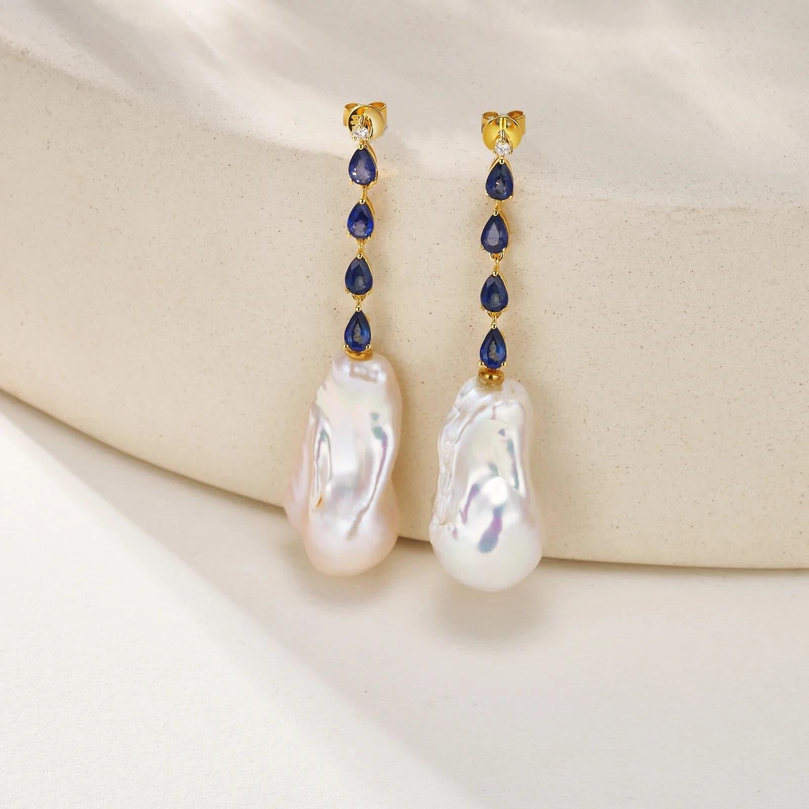 Pendientes convertibles de zafiro, diamantes y perlas barrocas Nina Zhou Moderno en venta