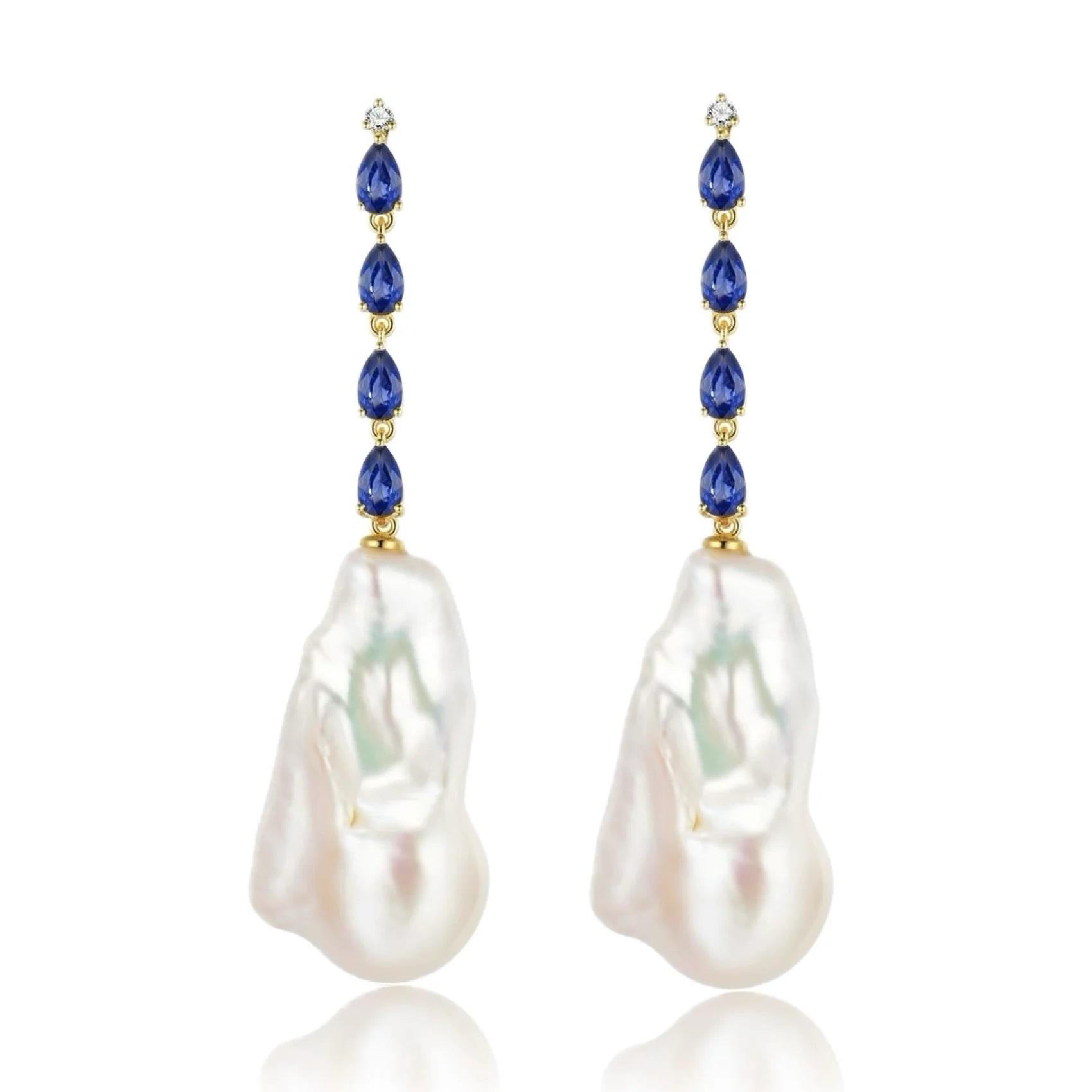 Pendientes convertibles de zafiro, diamantes y perlas barrocas Nina Zhou en venta 2