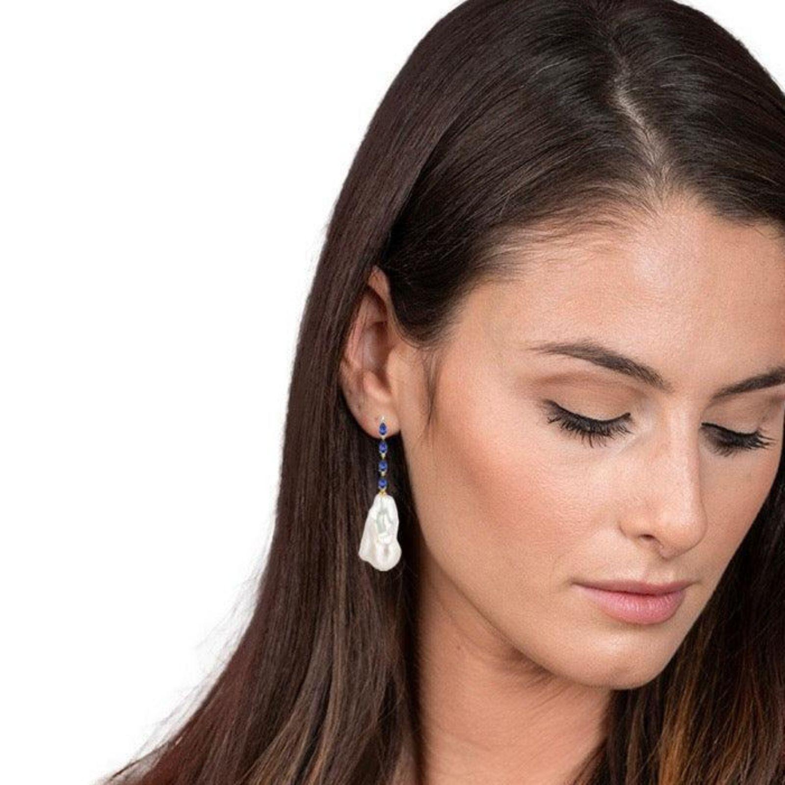 Pendientes convertibles de zafiro, diamantes y perlas barrocas Nina Zhou en venta 1