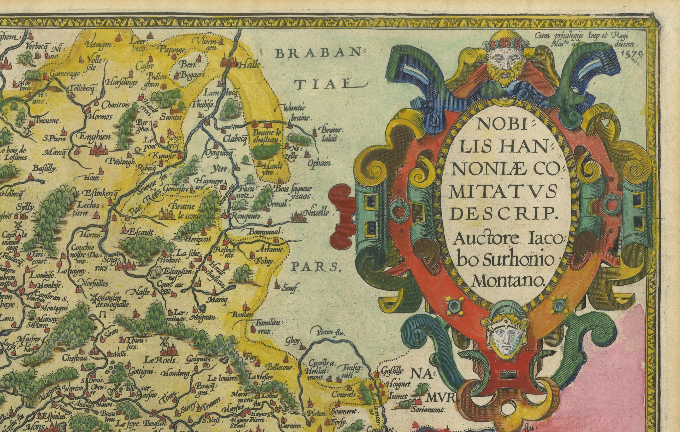 Fino al XVIII secolo Mappa dell'Hainaut di Ortelius del 1590 - Rara mappa di confine franco-belga colorata a mano in vendita
