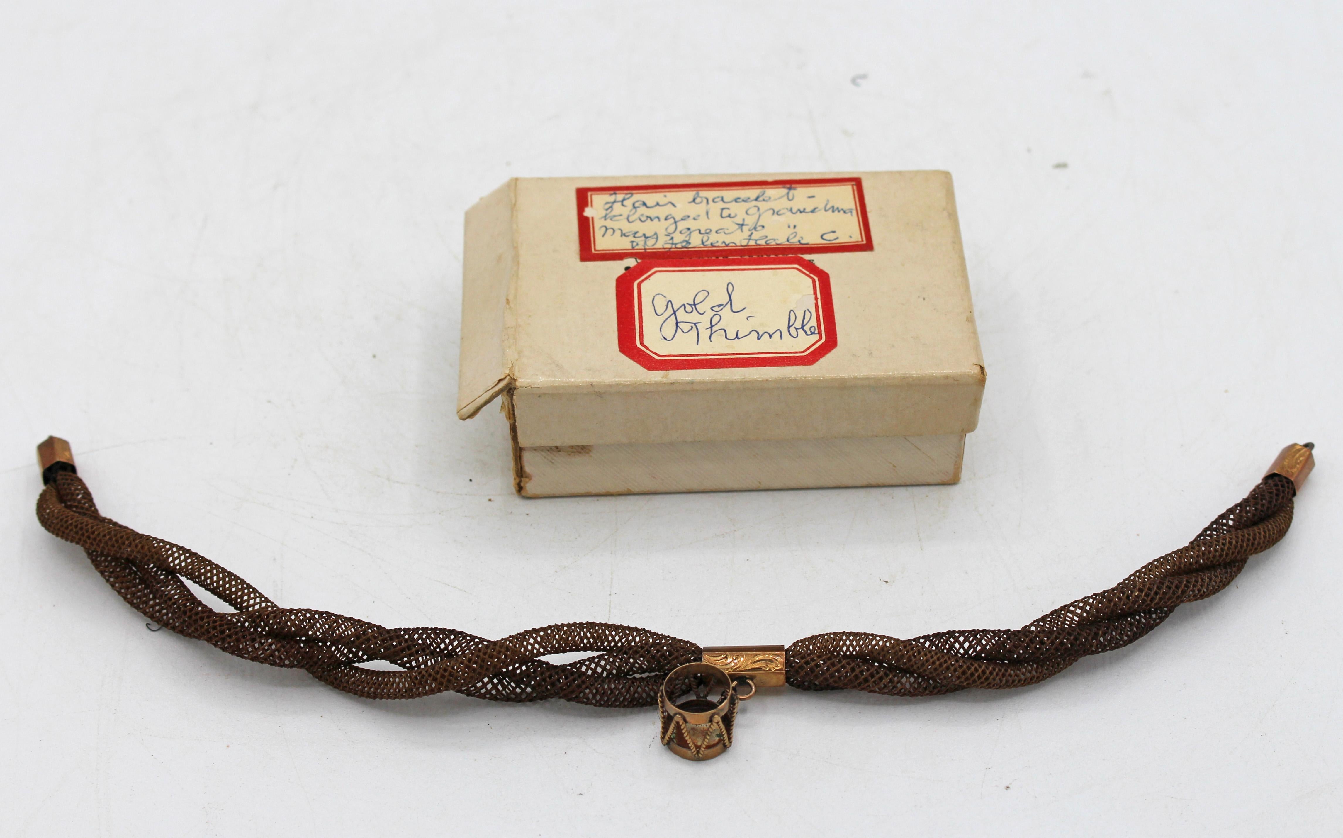 Gilt Hair Bracelet Descended From The Mother of Patriot Nathan Hale For Sale