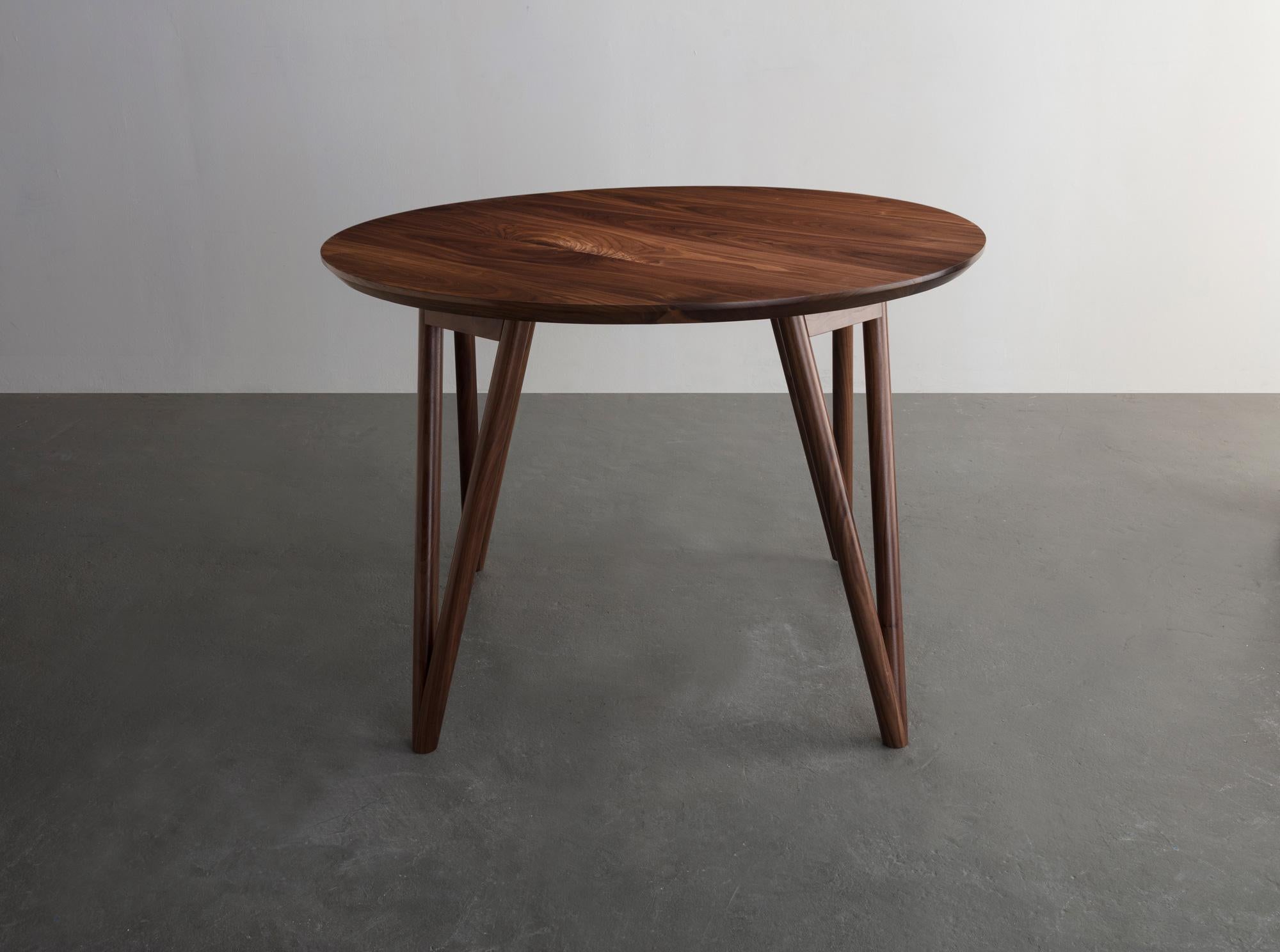 Modern Hair Pin Table 42, Round, Walnut Hardwood, Dining, Center Table For Sale