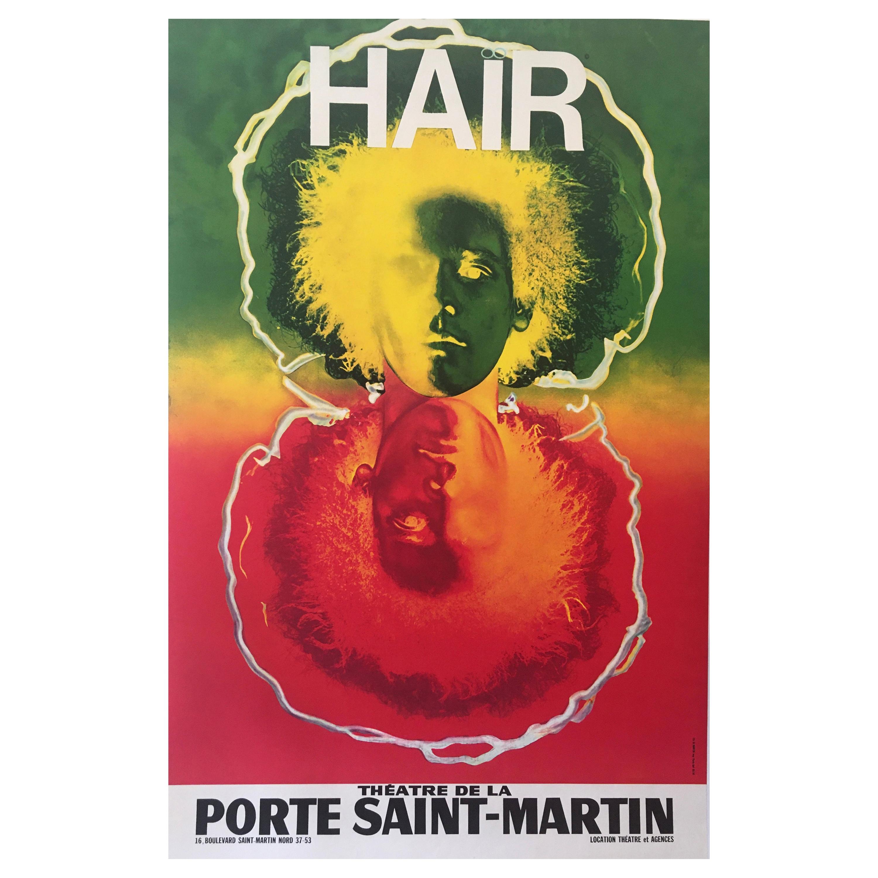 Hair Theatre De La Porte Saint-Martin Original Vintage Poster, Circa 1960