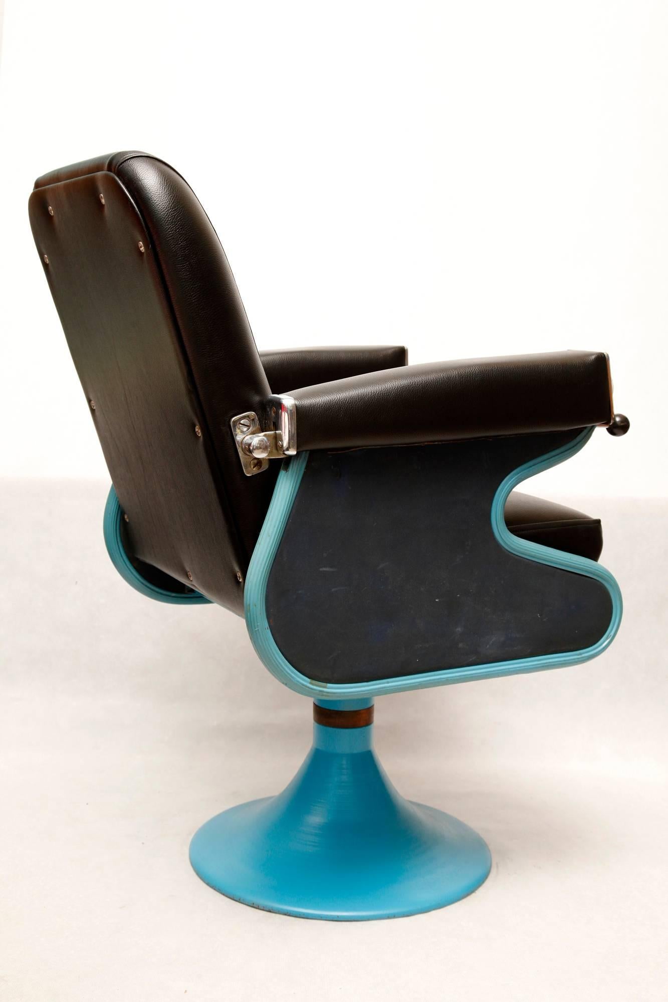 Metal Hairdressing Chair, Niels Koefoed for Wella, Black Skai, 1950s For Sale