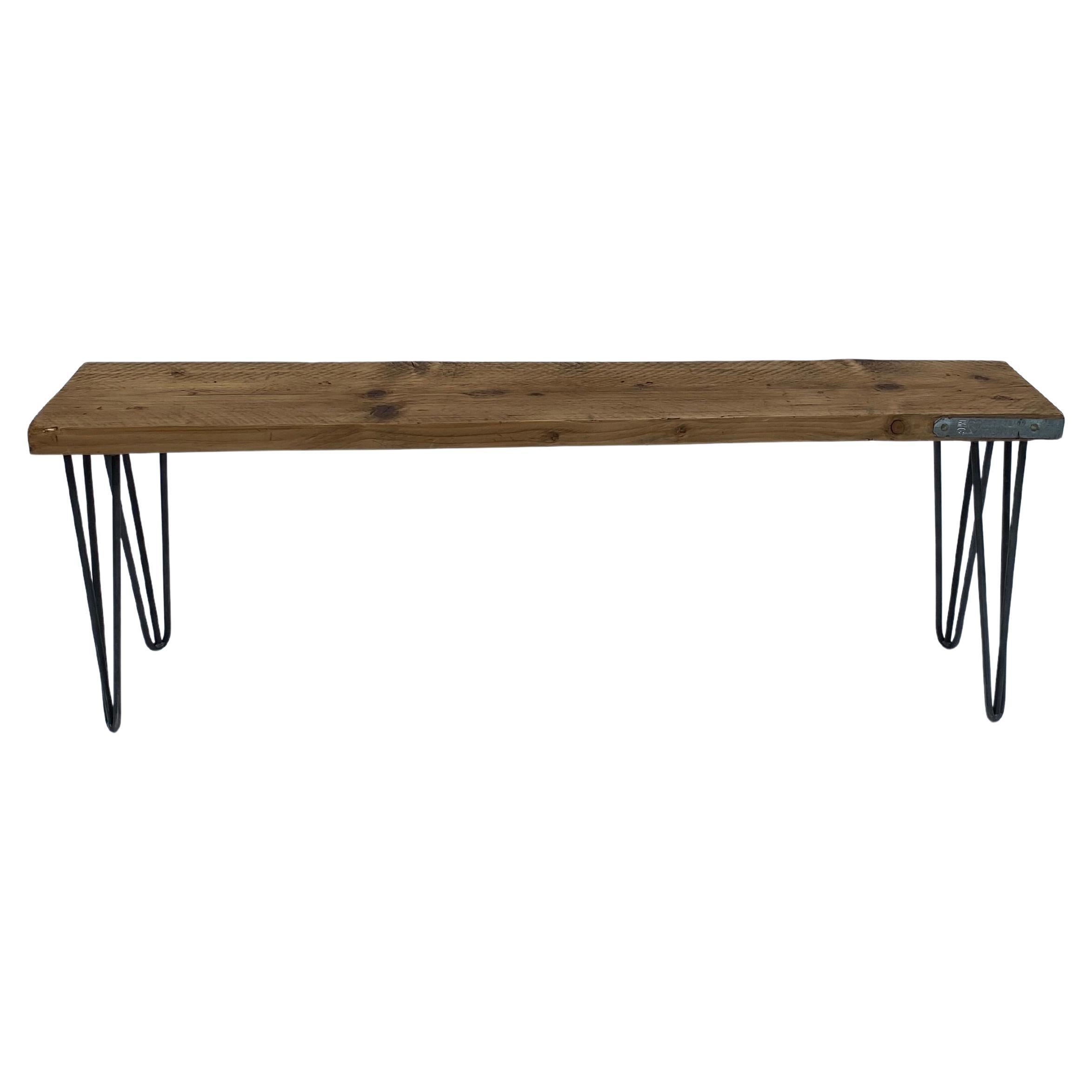 Banc à pieds en épingle à cheveux en Wood Industry Midcentury Modern 1980 garden seat Vintage 2