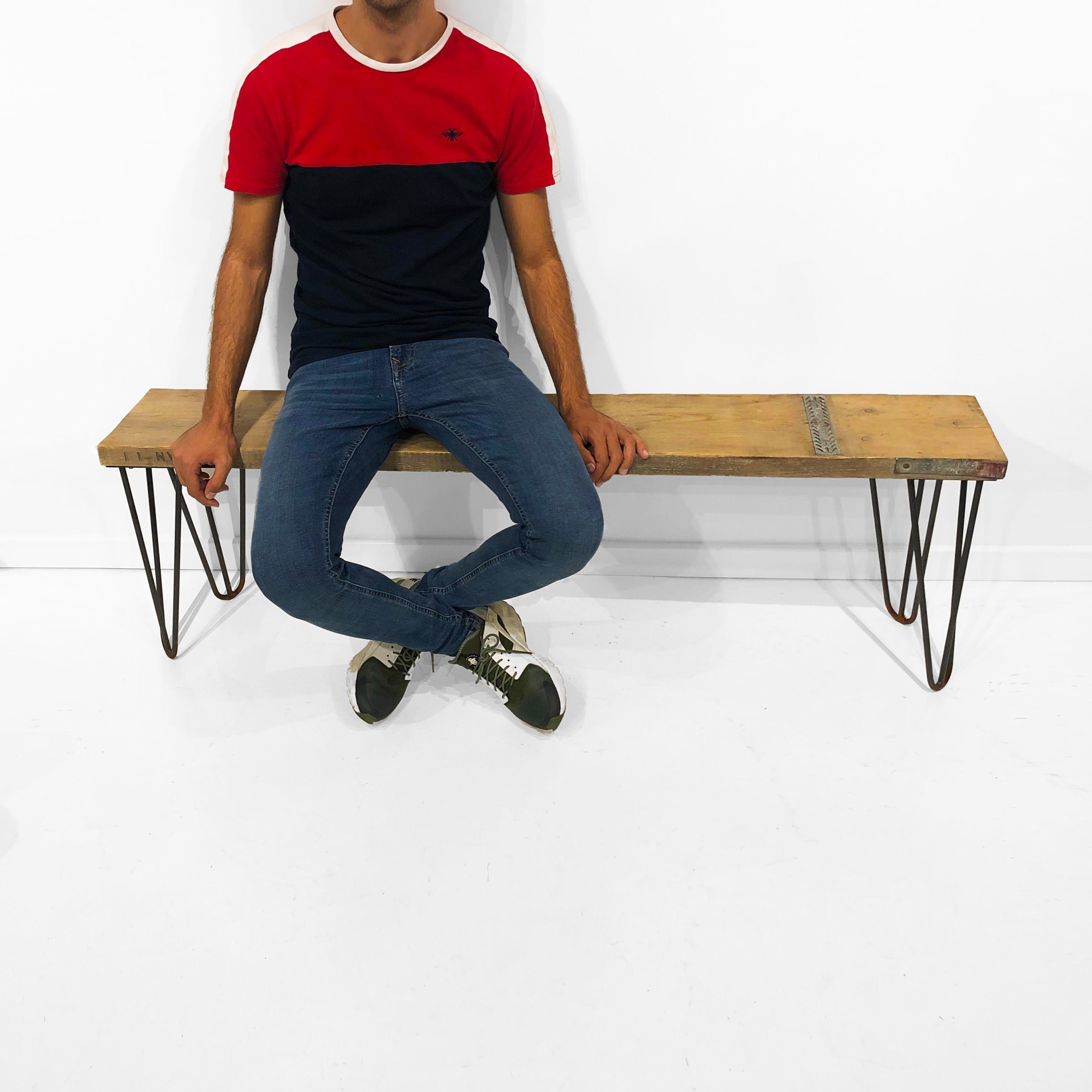 Banc à pieds en épingle à cheveux en bois Modern Wood Midcentury 1980 table seat Vintage 3 en vente 4