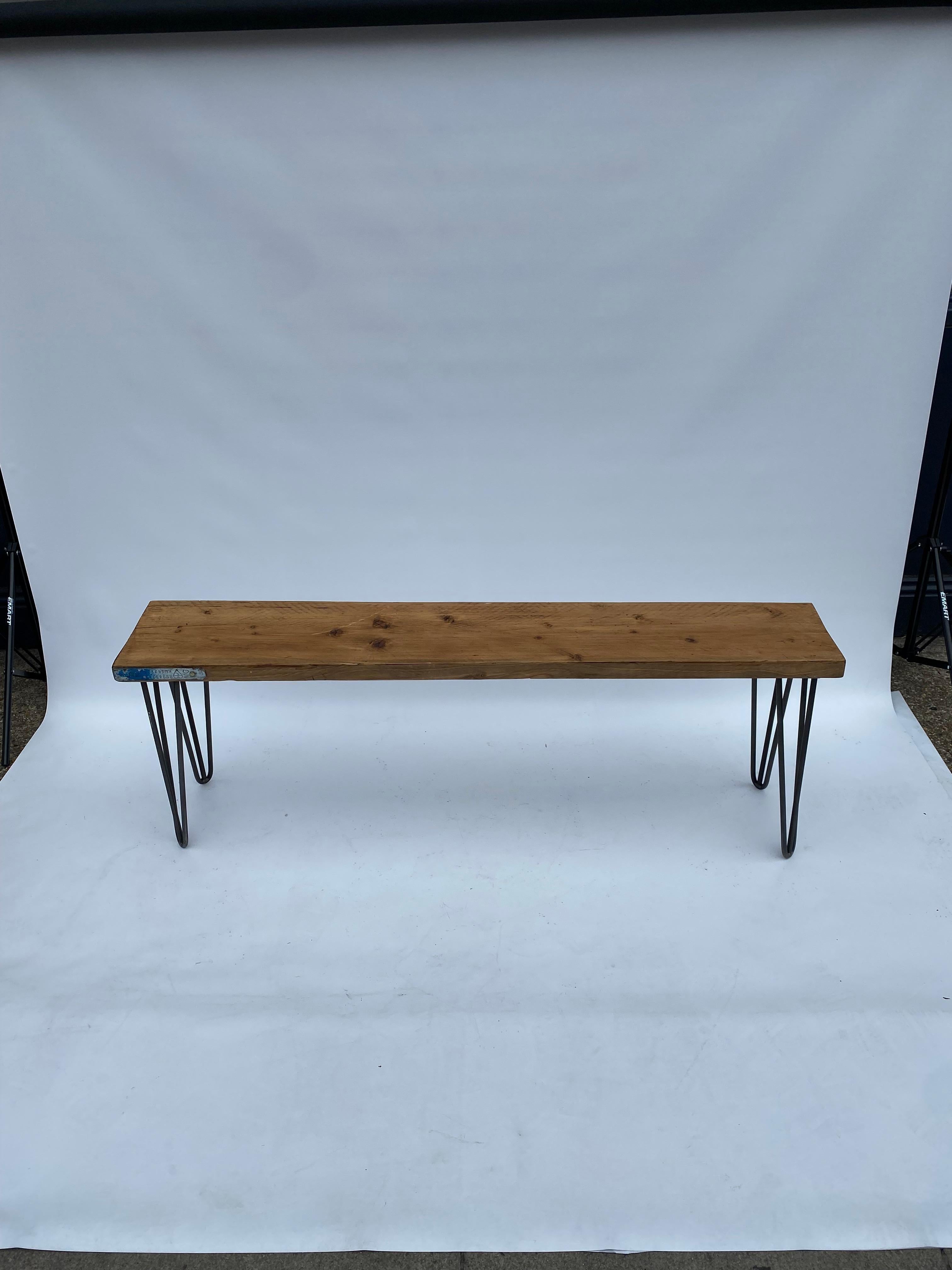 Industriel Banc à pieds en épingle à cheveux en bois Modern Wood Midcentury 1980 table seat Vintage 3 en vente