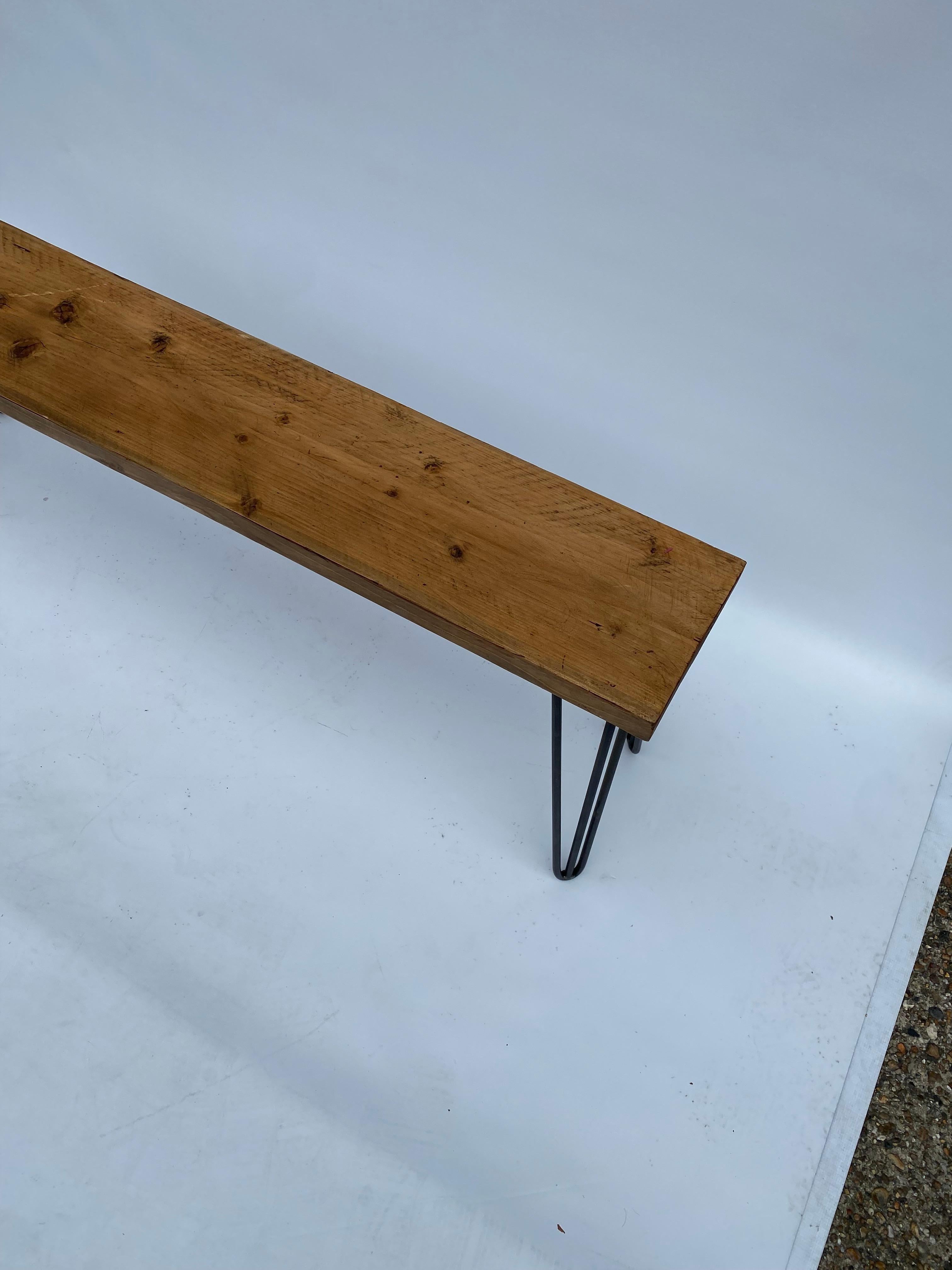 Banc à pieds en épingle à cheveux en bois Modern Wood Midcentury 1980 table seat Vintage 3 en vente 1
