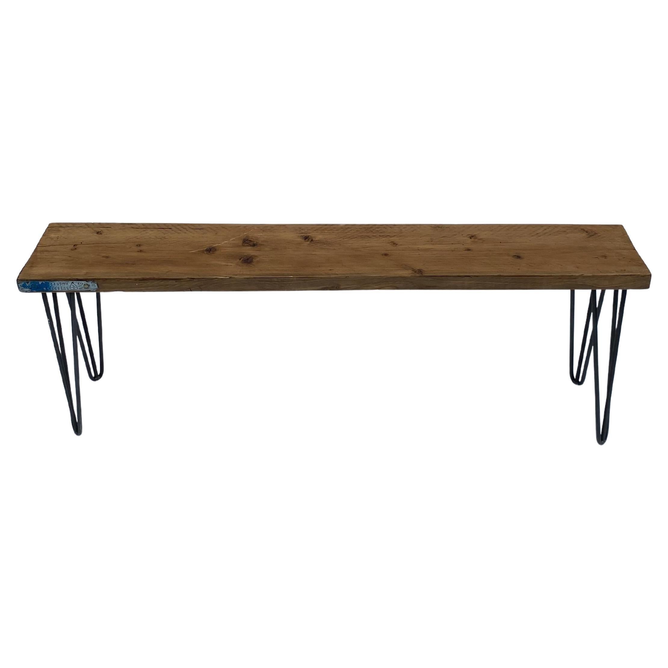 Banc à pieds en épingle à cheveux en bois Modern Wood Midcentury 1980 table seat Vintage 3 en vente