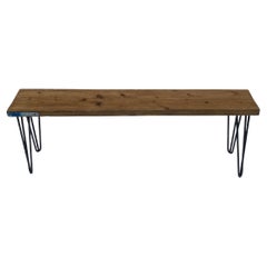 Banc à pieds en épingle à cheveux en bois Modern Wood Midcentury 1980 table seat Vintage 3