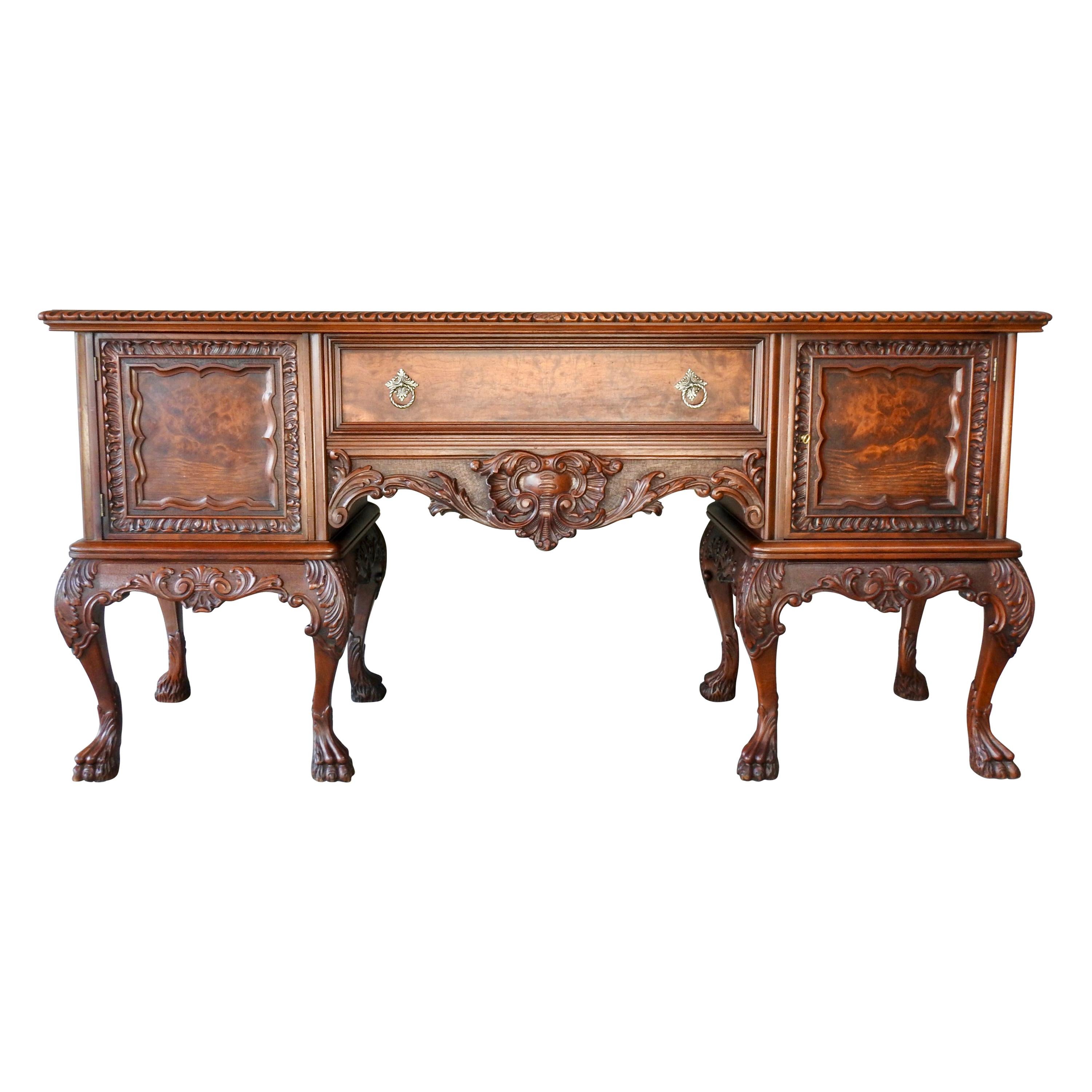Walnut Sideboard with Hairy Paw Feet, 20th Century For Sale